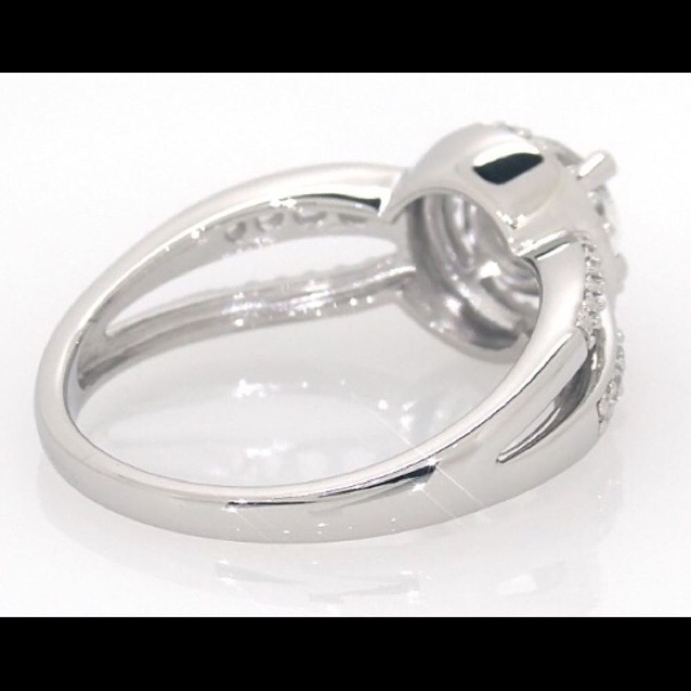 (925) Lab-Created White Sapphire Halo Style Ring - Picture 6 of 8